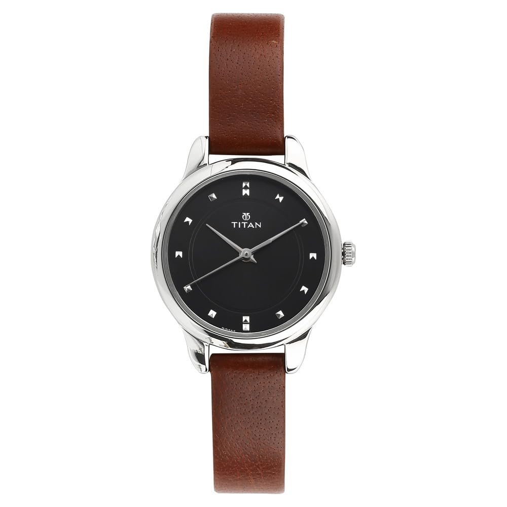 Titan Women's Analog Black Dial Brown Band Leather Watch