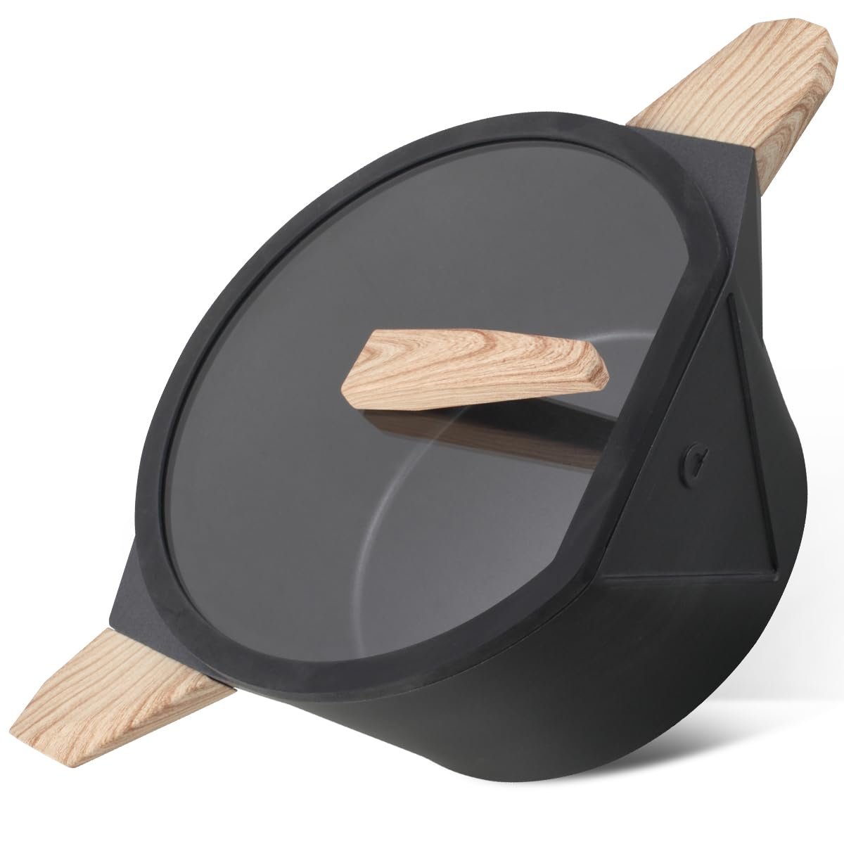 BLACKSMITH Non-Stick Casserole Pan with Glass Lid | Kadai for Cooking/nonstick Cooking Utensils, Induction Cooktop,Wood Handle |Women Day Gift