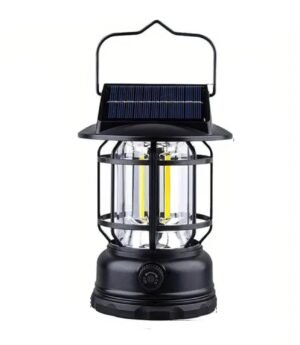 Vanez LED Solar Camping Lantern, Vintage Style Portable Tent Light with Infinite Knob Dimming, USB Rechargeable, Tabletop Mount, 18650 Lithium Battery, ABS Material