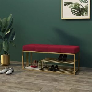 Dence Store Bench with Storage and Velvet Upholstery for The Entryway Sleeping Bench Ottoman, Sofa, Footstool, Bed End Table, Settee, with Storage for Living Area and Bedroom (Maroon)