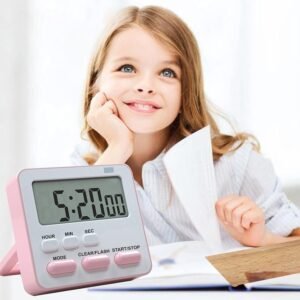 Wolpin Digital Kitchen Timer & Stopwatch, Countdown Large Digits, Loud Alarm, Magnetic Stand Round Cooking | Baking | Kids Study Teacher Shower Bathroom Oven Round Stand Hanging Hole, Pink & White