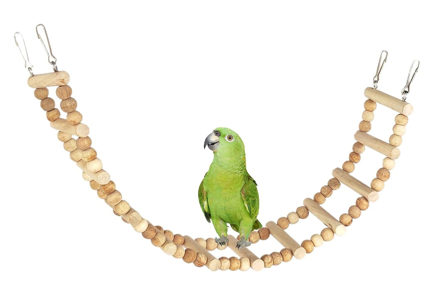 KSK 12 Steps Bird Toys 28.5 inch Wood Bird Ladder Swing,Chewing Toys, Bird Cage Accessories Decorative Flexible Cage Wooden Toy for Cockatiel Conure Parakeet Birdcage Lovebirds, FinchesTraining Toys