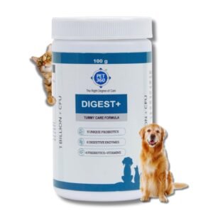 PET360 Digest+ Tummy Care Formula | Gut Health Supplement for Dogs & Cats | Probiotics, Prebiotics, Digestive Enzymes & Vitamins for Improved Digestion & Immunity | Suitable for All Breeds – 100 gm