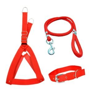Agirav No Pull Dog Harness – Step in Dog Harness and Leash for Small Medium Large Dog – Escape Proof Adjustable Soft Dog Harness Leash Collar Set for Walking Training Hiking Outdoor (RED Color)
