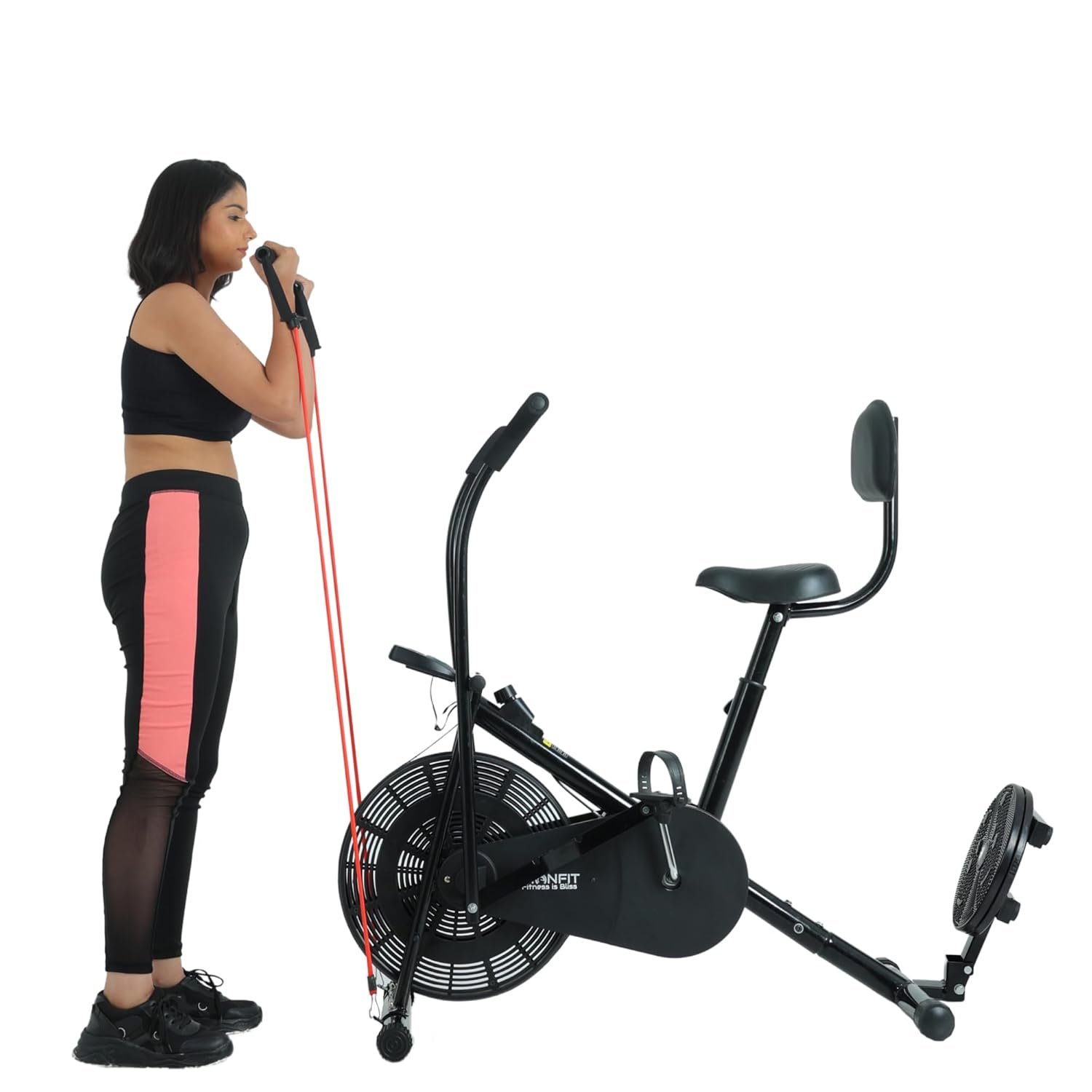 BIONFIT® Patented Design Exercise Cycle for Men & Women | Air Bike with Attached Resistance Band | Max User Weight: 120 Kg | Upright Gym Cycle for Home | DIY Installation