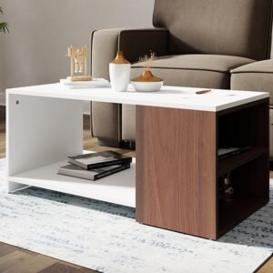 Royaloak Ivory Coffee Table | Engineered Wood | Melamine Finish | Bottom Shelf | Dual Color | Modern Design | Wooden Coffee Table