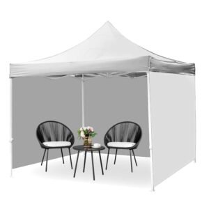 THESHELTERS – 10x10ft / 3×3 mtr Gazebo Canopy Outdoor Tent with 3 Sidewalls | Portable & Super Heavy Duty Waterproof Tent | Popup Foldable Canopy Tent with Instant Shelter (White)