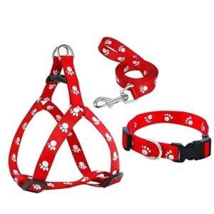 PSK PET MART Dog Nylon Paw Printed Harness Belt, Leash and Collar Set for Puppy and Small Dog