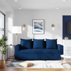 Wakefit Sofa Set | 1 Year Warranty | Sofa 3 Seater, 3 Seater Sofa for Living Room, Wooden Sofa Set, Couch Sofa for Living Room, Sofa for Living Room – Solatio(Jio : Dark Blue)
