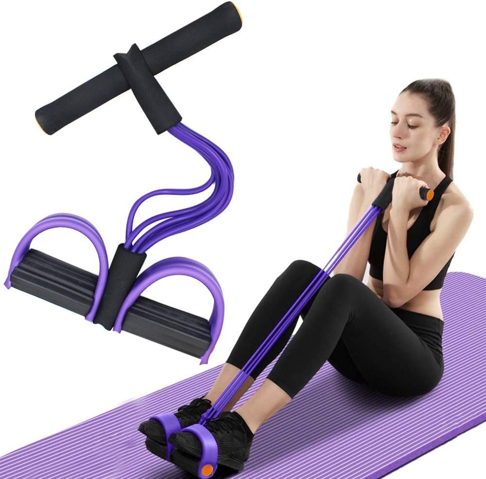 Eowote 4-Tube Yoga Pedal Pull Reducer Resistance Band, Crossfit Exercise Fitness Tummy Body Building Equipment, for Abdomen/Waist/Arm/Leg Stretching Slimming Training Unisex (Multicolor) (4 Tubes)