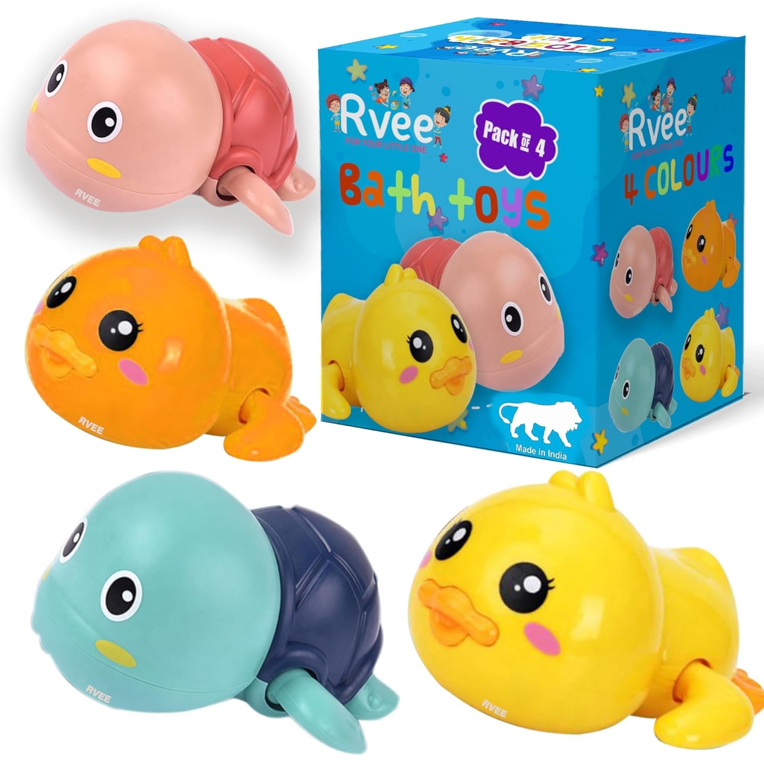 Set of 4 Bath Toys, Cute Swimming Bath Toys for Toddlers 1-3, Floating Wind Up Toys for 1 2 3 4 5 Year Old Boy Girl, New Born Baby Bathtub Water Toys, Preschool Toddler Pool Toys (Pack of 4)