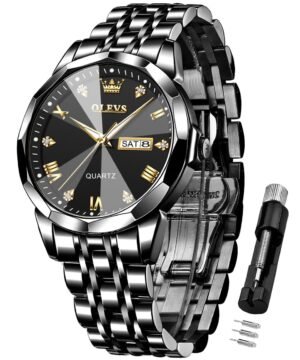 OLEVS Watch for Men Analog Quartz Dress Diamond Business Watches Two Tone Stainless Steel Waterproof Luminous Date Luxury Wrist Watch