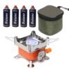 R.O.H.C. Portable Gas Stove � Square Butane Burner for Camping, Hiking & Outdoor Cooking | Stainless Steel Folding Furnace with Storage Bag & 4 Gas Canister | Lightweight & Compact for Backpacking