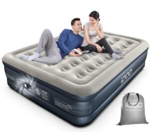 iDOO King Air Bed,Inflatable Mattress W/Built-in Electric Pump,Double Queen Size 3 Mins Quick Self-Inflation Blow Up Bed,Guest Air Mattress for Home Travel 203X152X46Cm-Polyvinyl Chloride,Grey