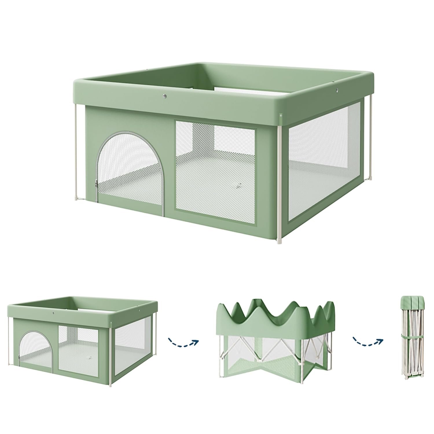Kids Station Foldable Baby Playard Playpen - For Infants upto 4 Years - Portable Baby Activity with Safety Lock - Storage Pocket and Anti-Fall Grasp Rings - Toddlers Indoor Activity - Suitable for Babies - 4.2ftx4.2ft or 127x127cm (Green)