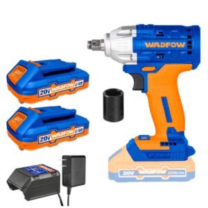 WADFOW Cordless Impact Wrench, Brushless Motor, 300 Nm, Impact Wrench, 3300 bpm, LED Light, Forward & Reverse, Cordless torque wrench With 2 pcs Batteries, Socket, Hex