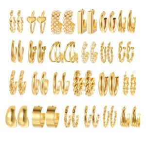 Shining Diva Fashion 24 pairs Combo Celebrity Inspired Trendy Latest Stylish Gold Plated Geometric Twist Pearl Hoop Dangle Earrings for Women and Girls