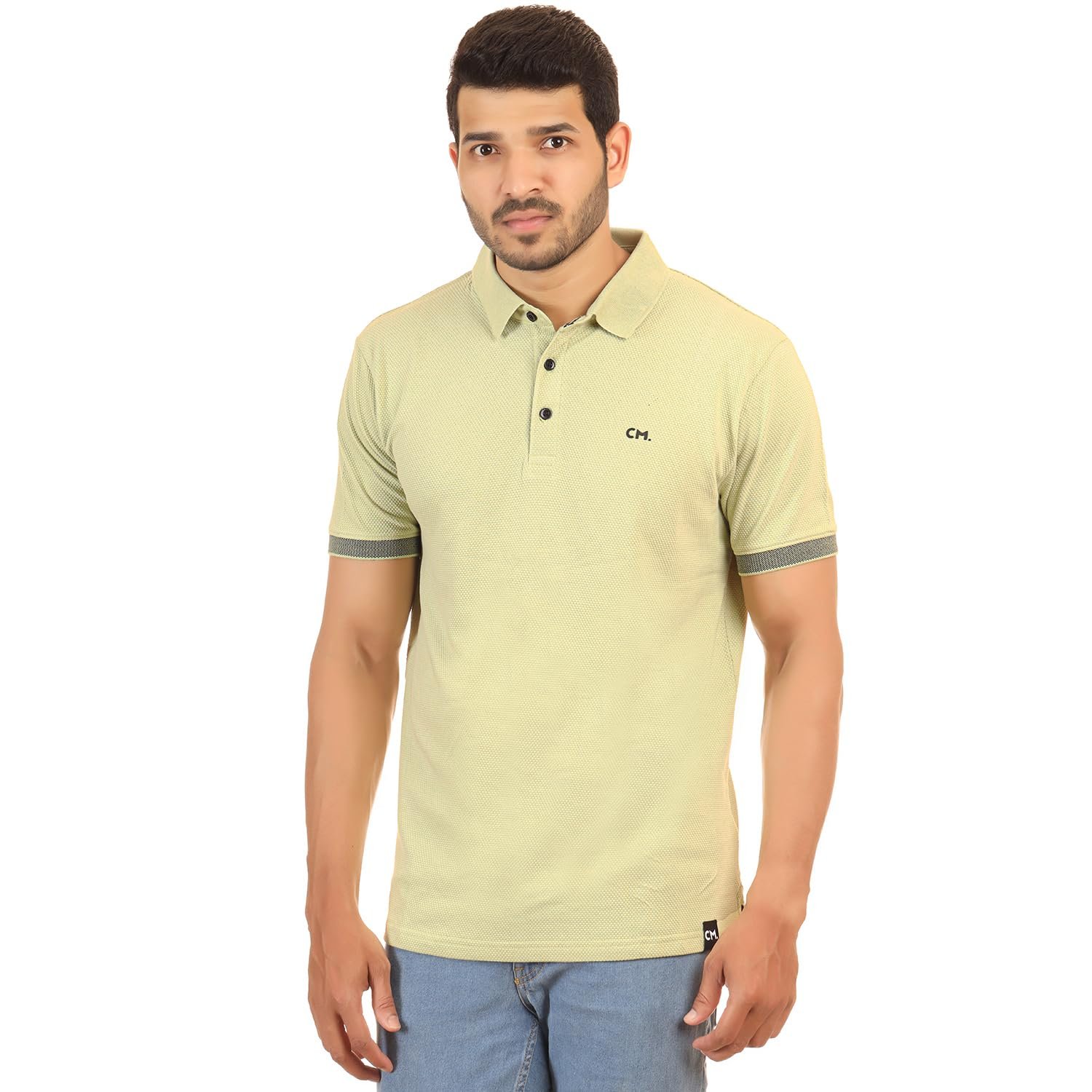 Caribbean Monk Men's Bamboo Cotton Polo Neck Half Sleeve with 3 Button Solid Regular Fit Casual Tshirt