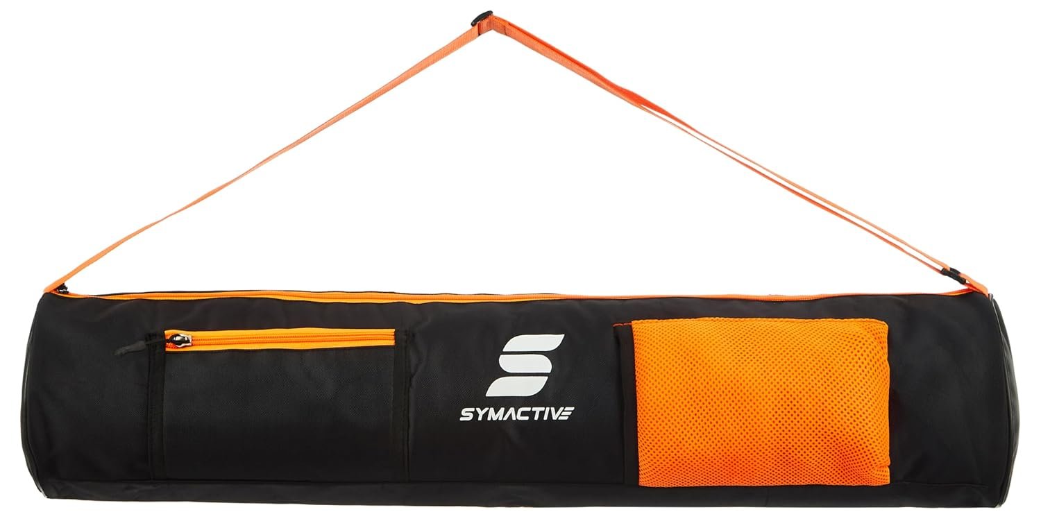 Amazon Brand - Symactive Yoga Mat Bag | Waterproof & Washable Fabric | Double Spacious Pockets | Adjustable Shoulder Strap | Fits Up to 8mm Yoga Mat | Durable Fabric