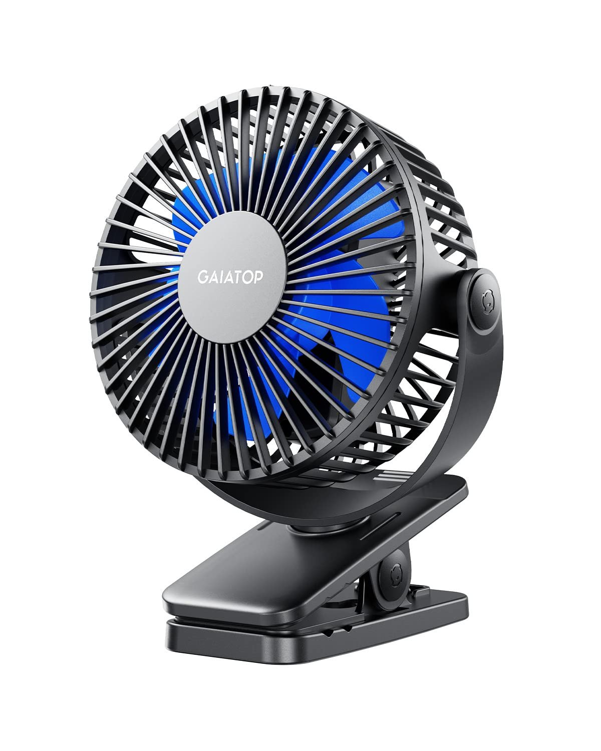 Gaiatop Portable Clip on Fan Battery Operated, Small Powerful USB Table Fan, 3 Speed Quiet Rechargeable Mini Desk Fan, 360° Rotate Personal Cooling Fan for Home Office Stroller Camping Black Blue