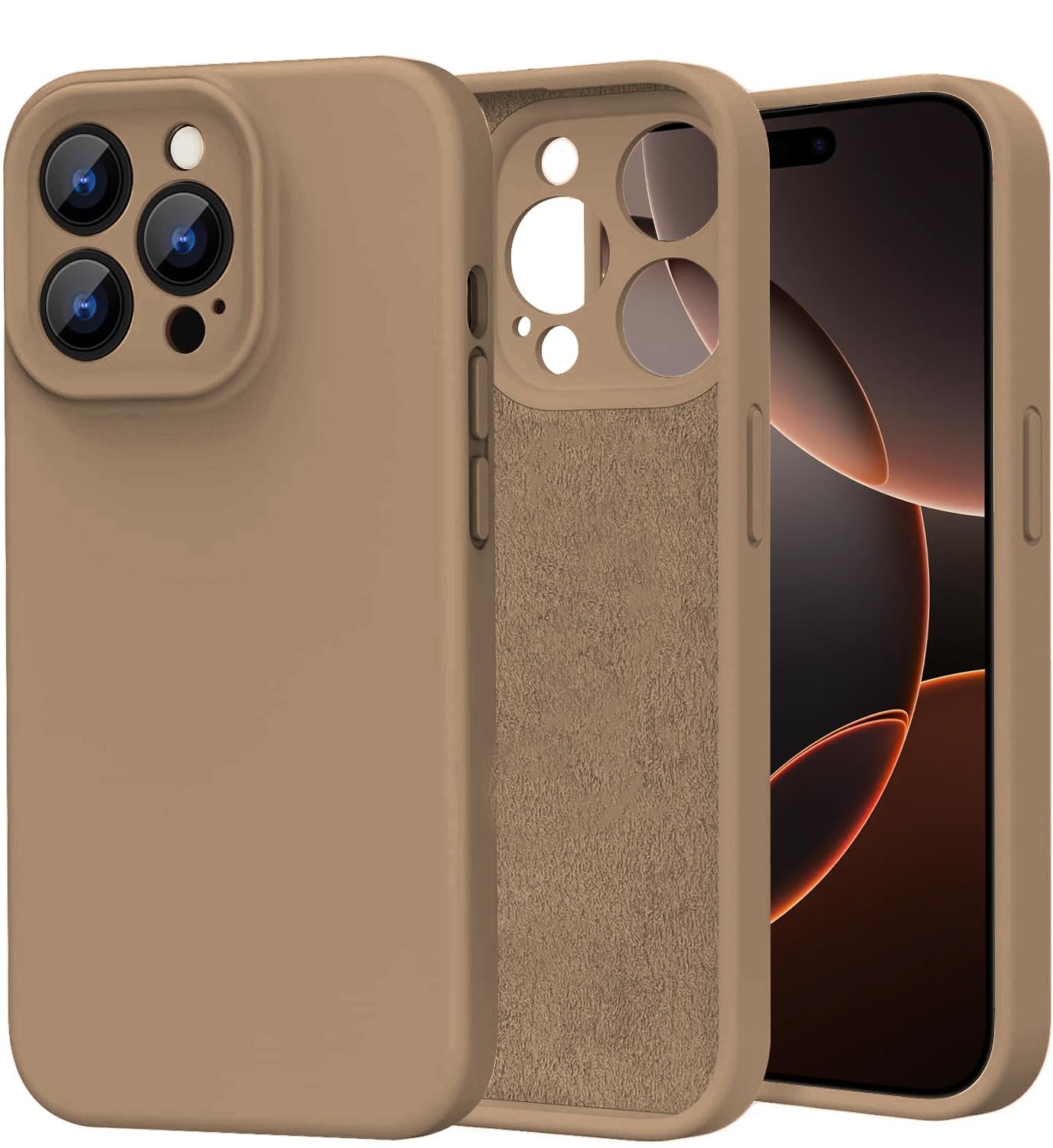 DIZORO Compatible for iPhone 16 Pro Camera Protection Case 6.3, Slim Liquid Silicone 3 Layers Full Covered Soft Gel Rubber Phone Case Protective Cover 6.3 Inch - (Desert Titanium)