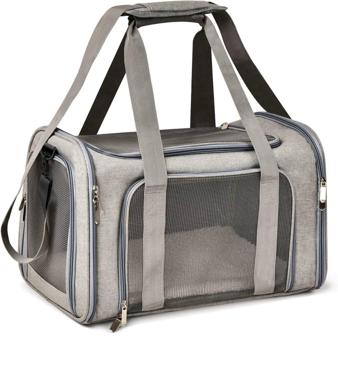 Xigwig Pet Carrier Airline Approved Dog Carrier and Cat Carriers, Pet Carrier for Small Medium Dogs Cats Puppies Collapsible Soft Sided Travel Puppy Carrier Bag (Grey)