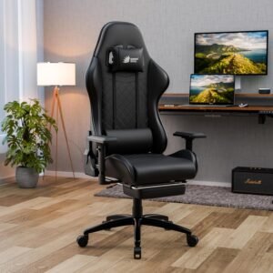 Green Soul Ghost Ergonomic Gaming Chair, Multifunctional Computer Chair with Premium PU Leather Upholstery, 4D Armrest, Integrated Footrest, Sturdy Metal Base& 180° Back Recline (Black)
