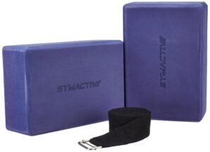 Amazon Brand – Symactive High Density Premium EVA Foam Yoga Blocks with Yoga Belt/Strap for Strength, Balance, and Flexibility, Odour Resistant, Regular Size (3 x 6 x 9 inches, 8 feet belt, Set of 2, Multicolor)