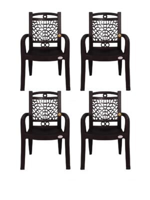 PETALS Swiss Plastic Chairs Set of 4 | Visitors Office Armchair | Fiber Arm Chair for Patio/Living Room/Drawing Room/Home/Garden/Outdoor/Balcony | Bearing Capacity 150kgs, Choco Brown