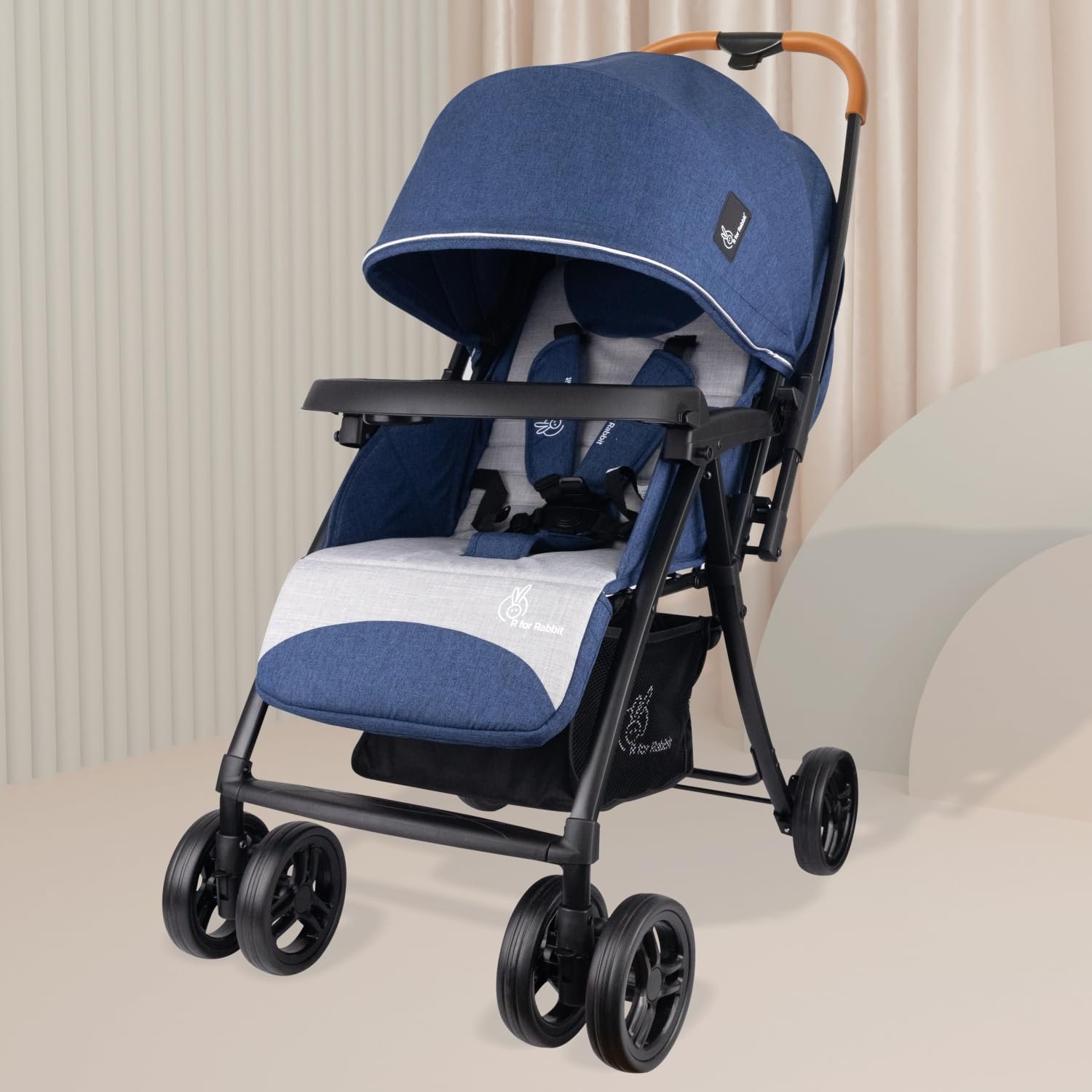 R for Rabbit Poppins Joy Stylish Baby Stroller | Pram for Kids with Reversible Handle | New Born Babies Stroller for 0 to 3 Years Boy and Girl (Blue Grey)