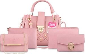 SGM FASHION PU Leather Combo of Handbag & Sling Bag with Wristlet Purse For Women and Girls (5pcs Set)