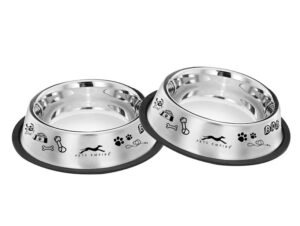 Pets Empire Stainless Steel Printed Dog Bowl for Food and Water for Medium Breed Adult Dogs & Giant Breed Puppies | Large (700ml) (Buy 1 Get 1 Free)