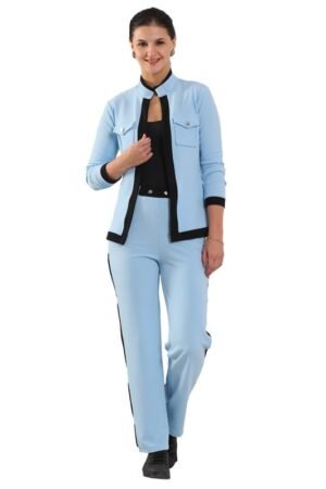 ZICADA Solid Relaxed 2-Piece co ord Set for Women & Girls. |Co-ord Set for Women| Formal Printed co ord Set for Women & Girls.| Co-ord Blazer and Trouser Set for Women & Girls. Sky
