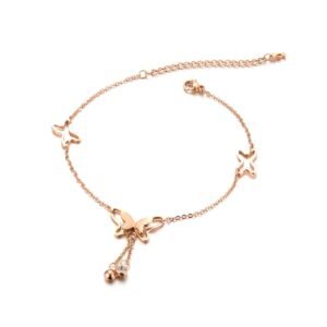 AJS Butterfly Anklet for Women Rose Gold-Plated Butterfly Charm Stainless Steel Anklet For Women and Girls