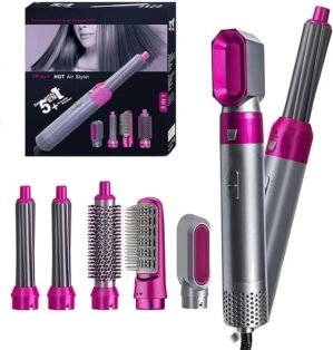 5 in 1 Ionic Hair Dryer, Styling Brush & Curler, Straightener, Volumizer, Hot Air Styler For Frizz Free Styles With 3 Speed & Temperature Settings, Hair Comb Multifunctional Styling Tool, All Hair Type Straightening