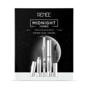 RENEE Midnight Combo, Kajal + Eyeliner + Mascara, Long Lasting, Smudge-Proof, Easy to Use Makeup Kit Set, Highly Pigment, Darkest Black, Vitamin E Infused, Travel-Friendly, Ideal for Gifting, Wedding