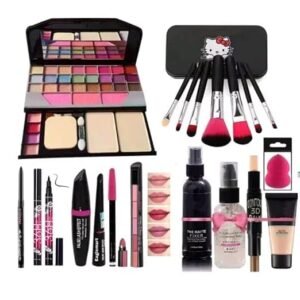 ZUKRAVE Multicolor 6155 Makeup Kit with 7 Black Makeup Brush, 1 Lipstick, Fixer, Primer, Contour, Foundation, 3in1 Eye Combo, 36H, Kajal and 1 Beauty blander-(Pack of 19)