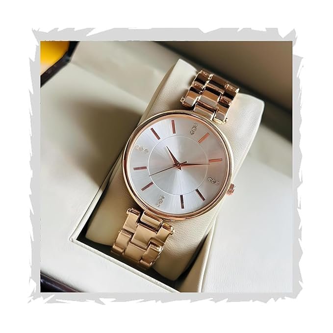 Acnos Premium Girl Wrist Watch Rose Gold Plated Analog Watch Diamond Studded Dial Stylish Bracelet Strap Stainless Steel Band Perfect for Women