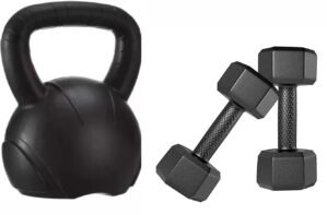 FitBox Sports Intruder 3Kg Kettlebell Weights with 2kg x 2 Dumbbells, Black
