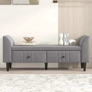 BLACK OAK Storage Bench Wood Sofa Latitude 2 Seater Sofa Couch Poufffe Storage Ottoman with Two Drawer Tufted Living Room Guest Room Office (Standard,Grey), 2-Person Sofa