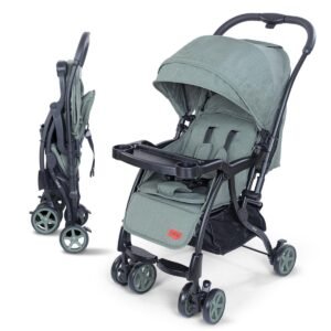 Luvlap Sunshine Plus Stroller/Pram with Reversible Handlebar, 5 Point Harness, 3 Level Recline Adjustment, Compact and Easy Fold, for Newborn Baby/Kids, 0-3 Years (Light Green)