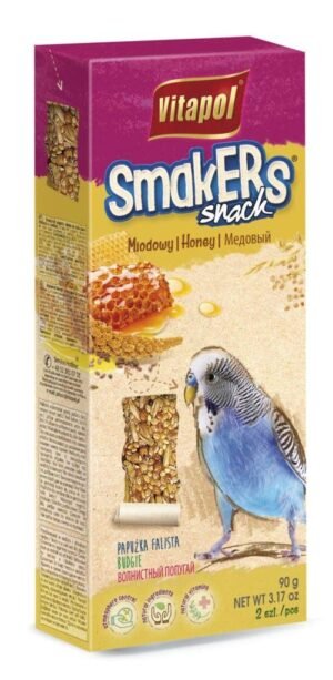 Vitapol Honey Smakers for Budgies 90 Gram Nutritious Bird Treat with Millet Flax Seed and Honey Supports Digestion Foraging and Feather Health
