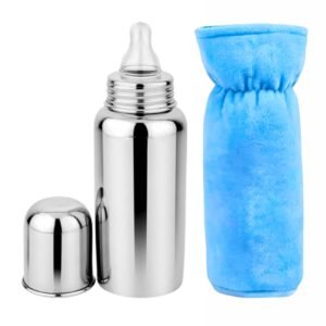 SOLIDA Baby Stainless Steel Water Milk Feeding Bottle for Kids/New-Born 304 Grade BPA – 240 ml (Silver) with Blue Cover-1