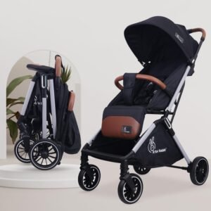 R for Rabbit Street Smart Auto Fold Stylish Newborn Baby Stroller| Aluminum Frame Pram with One Click Fold |Travel Friendly Cabin Trolley Stroller for 0-3 Years ||(Pure Black)