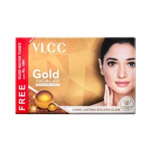 VLCC Gold Facial Kit with FREE Rose Water Toner – 300g + 100ml | 24K Colloidal Gold And Aloe Vera At Home Facial Kit | Bright & Radiant Complexion, Skin Cell Regeneration | Instant Glow Facial.
