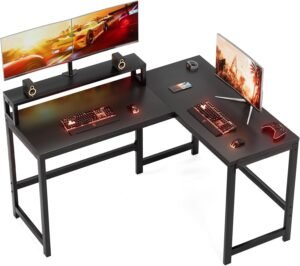 TEKAVO Gaming Table for Gaming Setup Desk Table with Monitor Riser Stand for Home and Gaming Setup Room (128L x 108 x 75H CM) | DIY