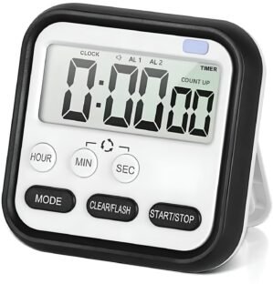 GNASTAS Digital Electronic Kitchen Timer & Stopwatch with LCD Display and Retractable Stand, Timing Alarm Clock for Cooking Without Batteries 1pc (Black)