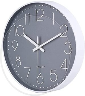 TEKCOOL Wall Clock 12″ Silent Quartz Decorative Latest Wall Clock Non-Ticking Classic Clock Battery Operated Round Easy to Read for Room/Home/Kitchen/Bedroom/Office/School- (Grey).