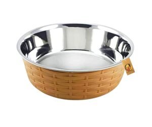 Foodie Puppies Stainless Steel Pet Feeding Woven Bowl – 1500ml (Brown – Large) for Medium to Large Dogs | Sturdy Base, Food/Water Feeding Bowl | Non-Toxic & 100% Safe for Pets