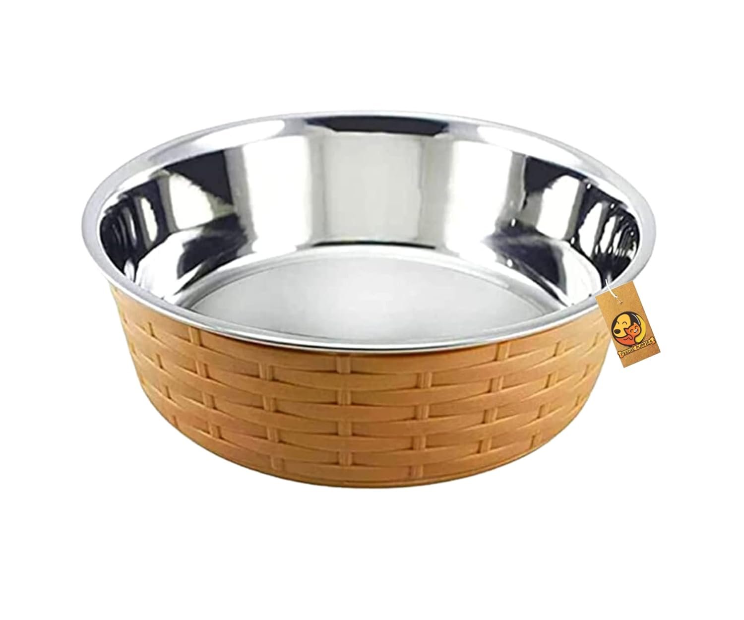 Foodie Puppies Stainless Steel Pet Feeding Woven Bowl - 1500ml (Brown - Large) for Medium to Large Dogs | Sturdy Base, Food/Water Feeding Bowl | Non-Toxic & 100% Safe for Pets